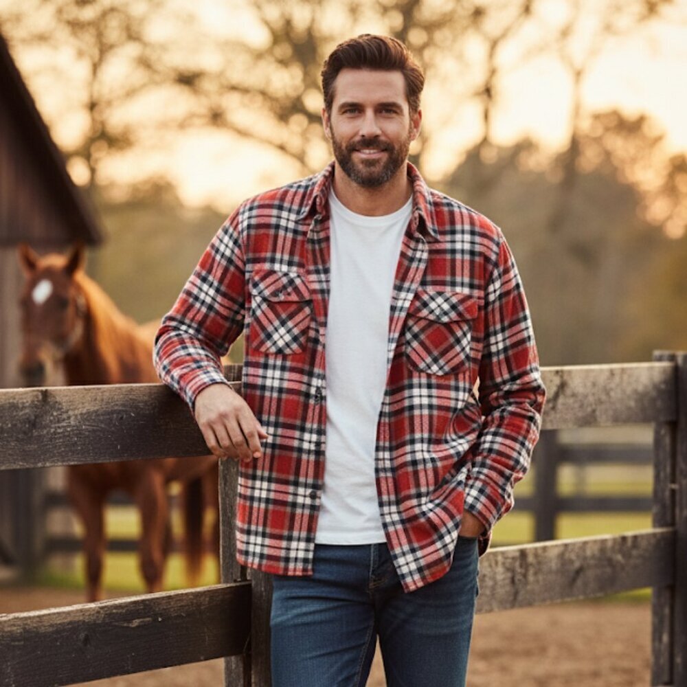 VintageDickies Red & Blue Plaid Flannel Shirt | 100% Cotton Lumberjack Style | L